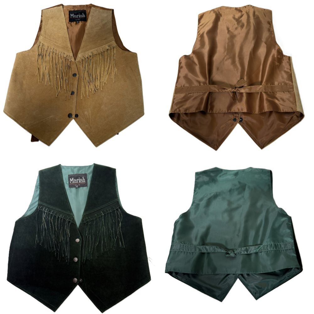 Vintage Lot of 2 Mariah 80s Women Suede Fringe Vest Sz M Western Cowgirl Biker